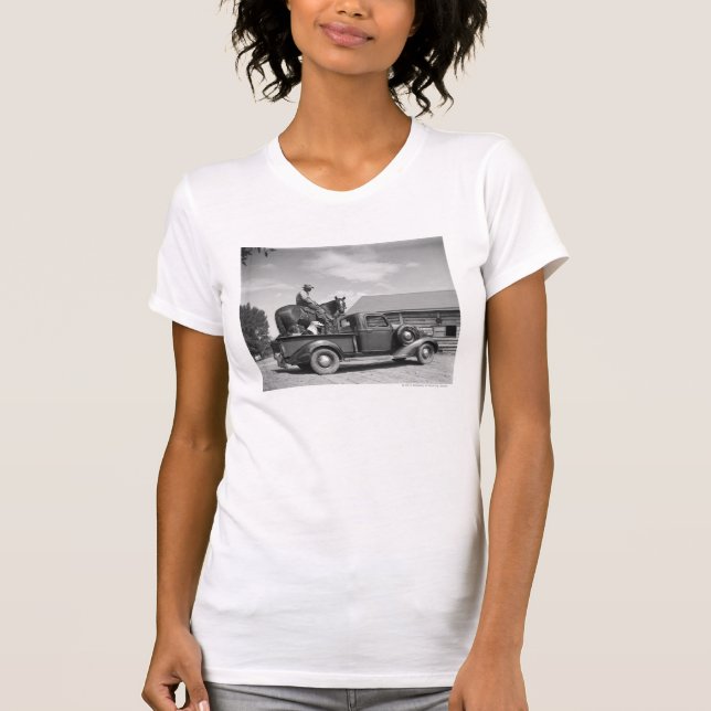 Cowboy with horse in a truck T-Shirt (Front)