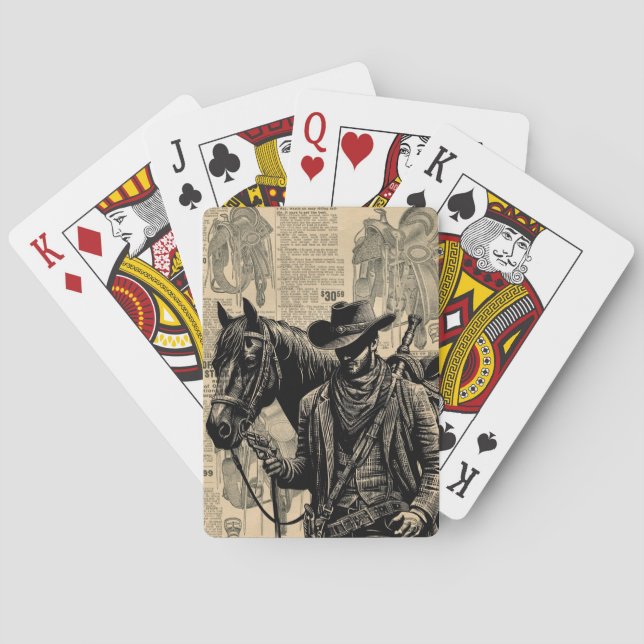 Cowboy with horse saddles western art playing cards (Back)
