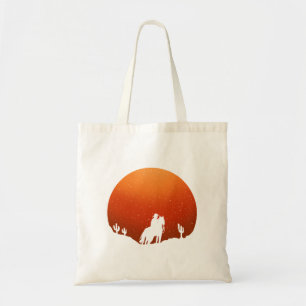 Cowboy with horse Wild West sunset landscape Tote Bag