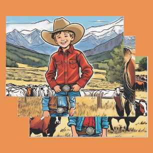 Cowboy Young Boy's Birthday Rocky Mountains 3 Wrapping Paper Sheet