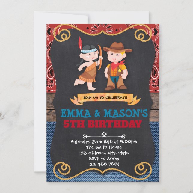 Cowboys and Indians birthday invitation (Front)