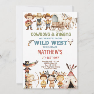 Cowboys and Indians Wild West boy birthday invite. Invitation