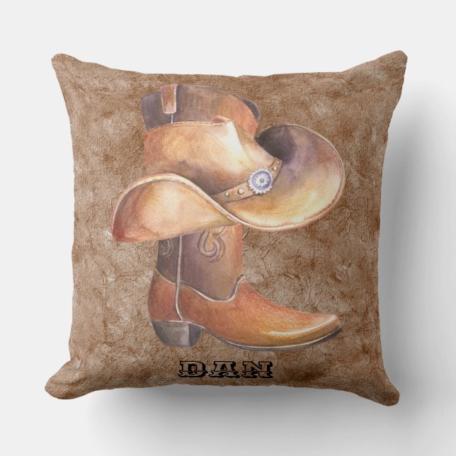 Cowboy's Boot & Hat Country Music Cushion (Front)