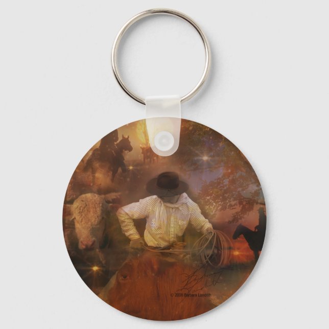 Cowboys - Boots, Wild Horses & Western Sunsets Key Ring (Front)