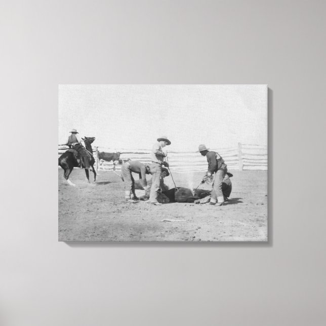 Cowboys Branding a Calf PhotographSouth Dakota Canvas Print (Front)