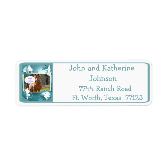 Cowboys Cowgirls Roping On Blue Photo Labels (Front)