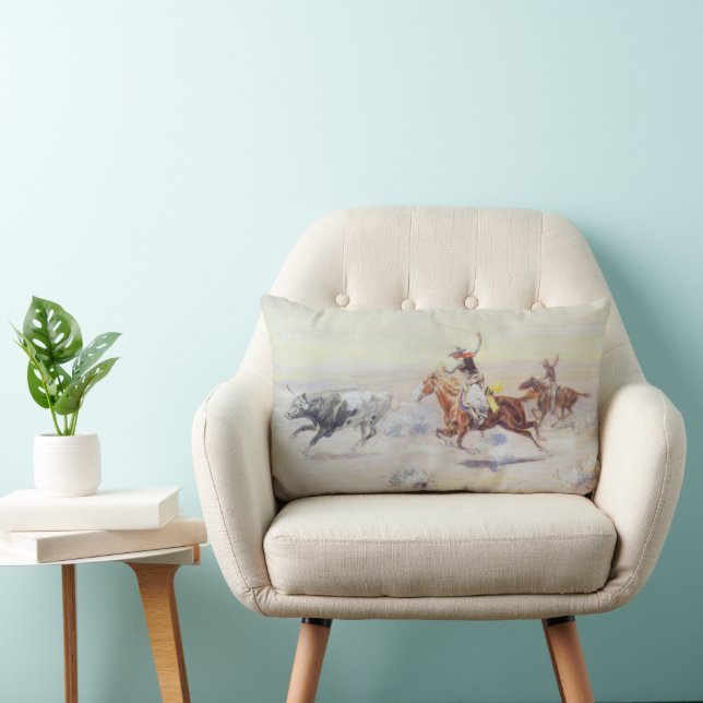 Cowboys from the Bar Triangle by CM Russell Lumbar Cushion (Chair)
