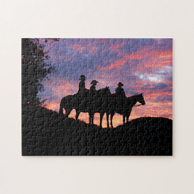 Cowboys Horses and Sunset Jigsaw Puzzle (Horizontal)