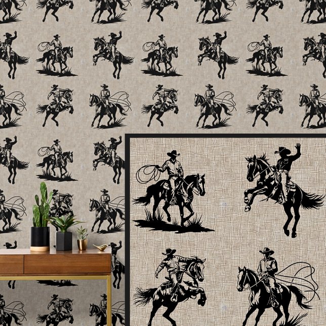 Cowboys Rodeo Horses & Rides on Beige  Wallpaper (Creator Uploaded)