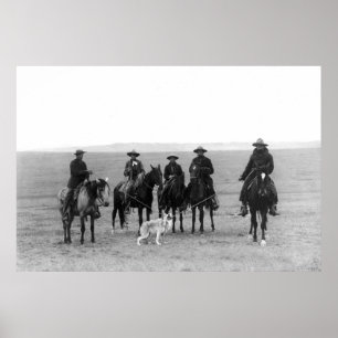 Cowboys Roping a Grey Wolf: 1887 Poster