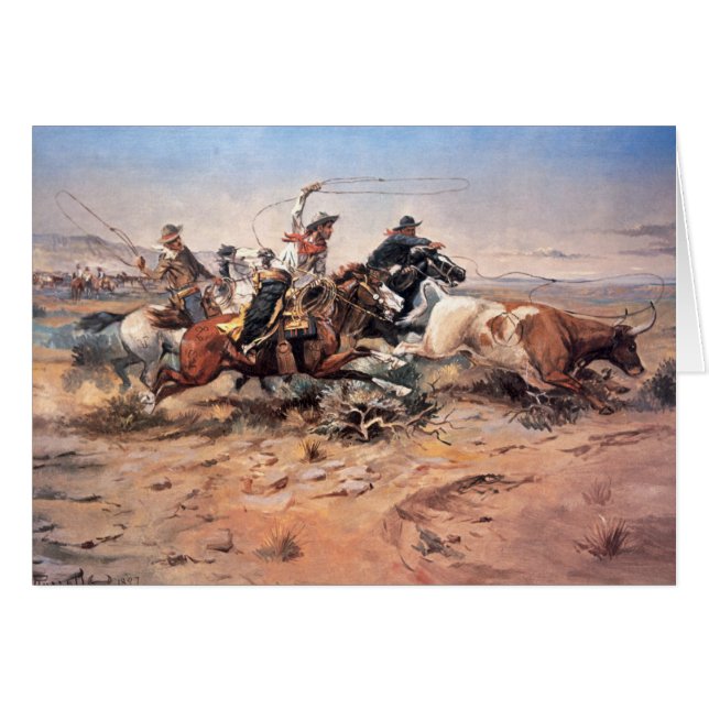 Cowboys roping a steer, 1897 (oil on canvas) (Front Horizontal)