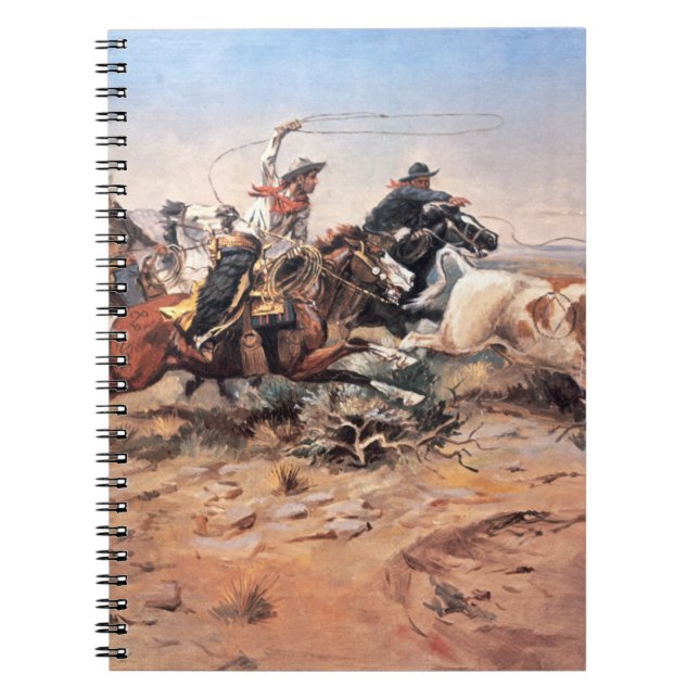 Cowboys roping a steer, 1897 (oil on canvas) spiral notebook (Front)