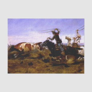 “Cowboys Roping a Steer” by Charles M Russell Tissue Paper