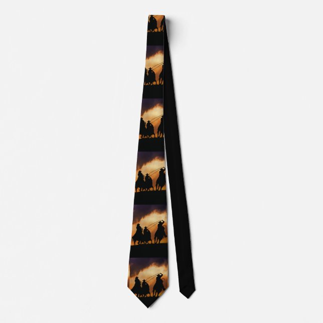 Cowboys Roping and Horses with Cool Sky Tie (Front)