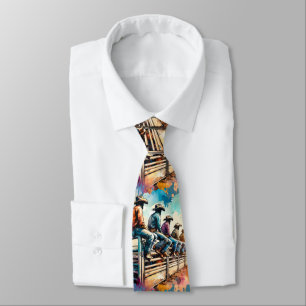  Cowboys Sitting On Rodeo Bucking Chutes Tie
