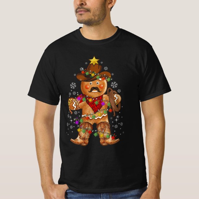 Cowboys Xmas Gingerbread Lighting Cowboy Christmas T-Shirt (Front)