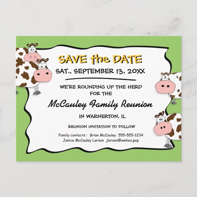 Cowdacious Apple Green Fam Reunion Save the Date Announcement Postcard (Front)