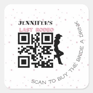 Cowgilrl silhouette last rodeo pink balloon font square sticker