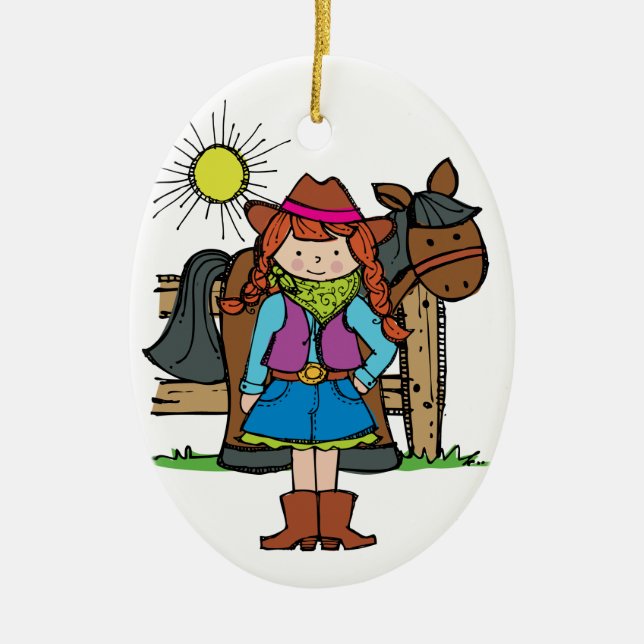 Cowgirl3 Ceramic Tree Decoration (Front)