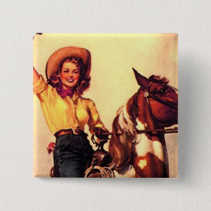 Cowgirl 15 Cm Square Badge