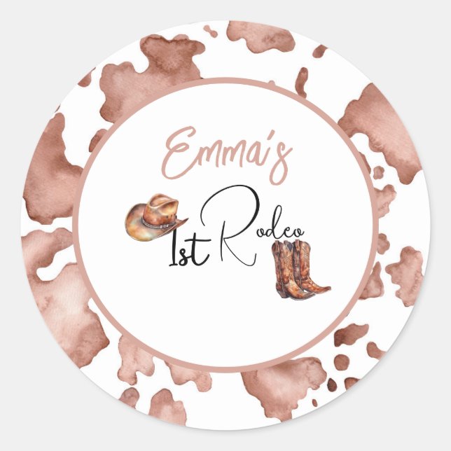 Cowgirl 1st Rodeo 1st Birthday Classic Round Sticker (Front)