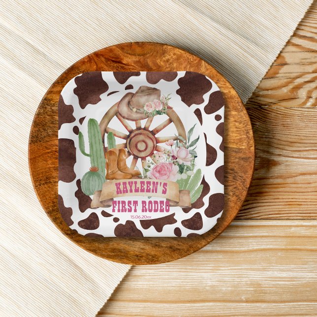 Cowgirl 1st rodeo birthday party personalised paper plate (Creator Uploaded)