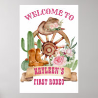Cowgirl 1st rodeo horses farm party welcome sign