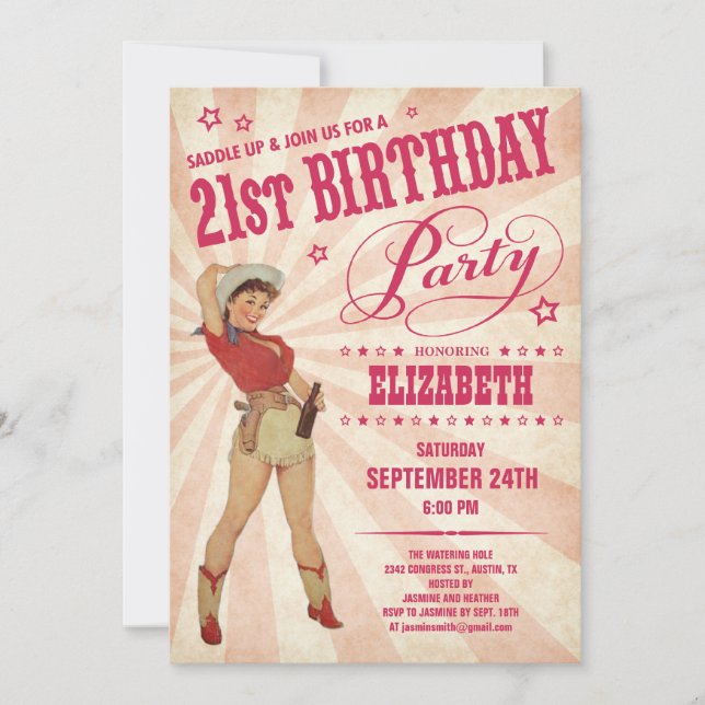 Cowgirl 21st Birthday Invitations (Front)