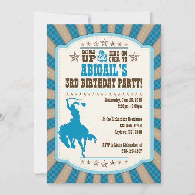 Cowgirl 3rd Birthday Party Girl Invitation (Front)