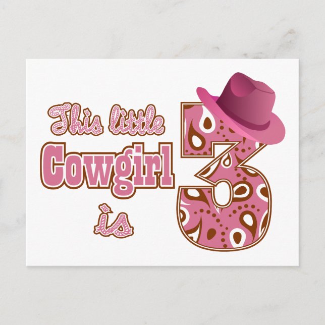 Cowgirl 3rd Birthday Postcard (Front)