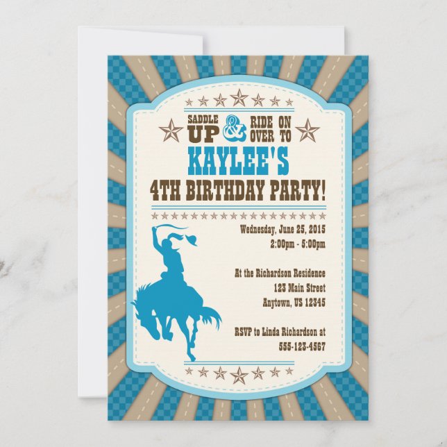 Cowgirl 4th Birthday Party Girl Invitation (Front)