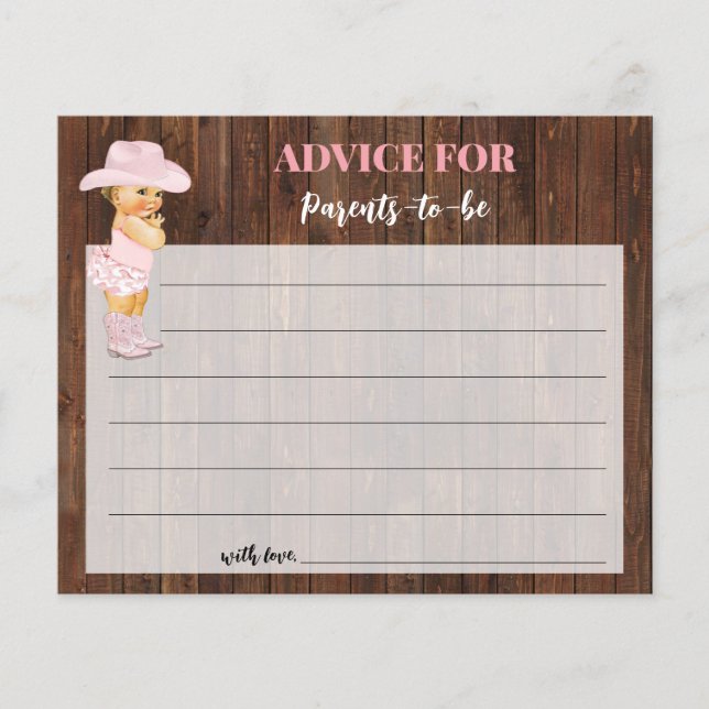 Cowgirl Advice for Mum & Dad Baby Shower Card (Front)