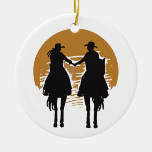 Cowgirl and Cowboy Ceramic Tree Decoration