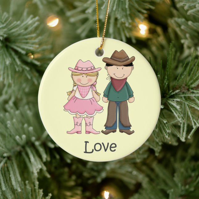 Cowgirl and Cowboy in Love Ceramic Tree Decoration (Tree)