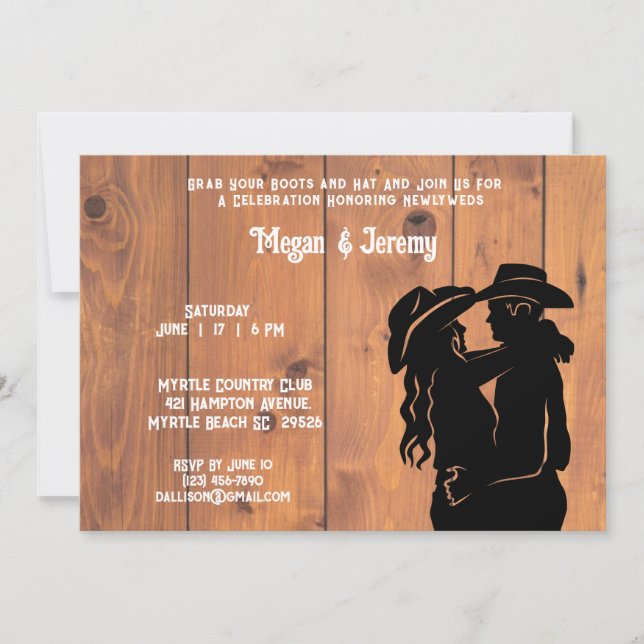 Cowgirl and Cowboy Reception  Invitation (Front)