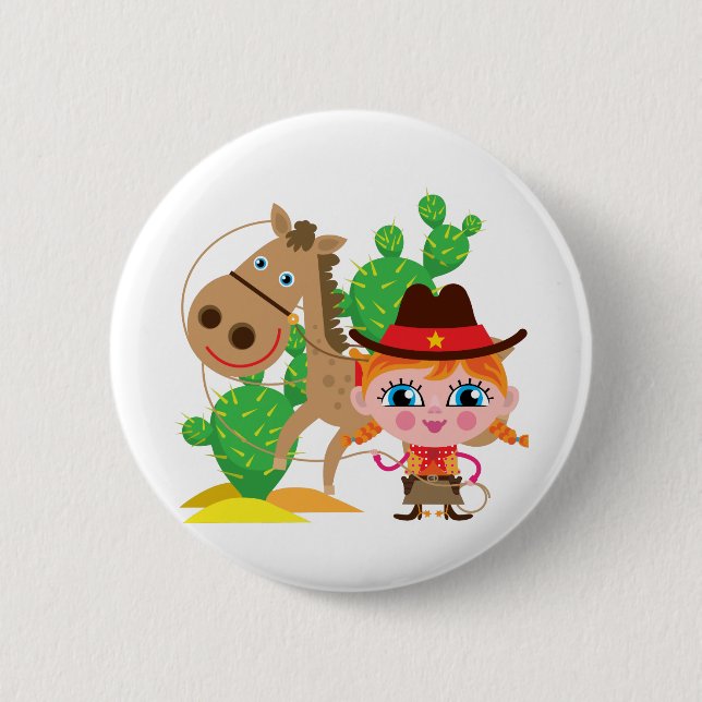 Cowgirl and Horse 6 Cm Round Badge (Front)