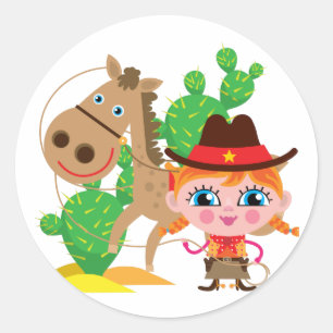 Cowgirl and Horse Classic Round Sticker