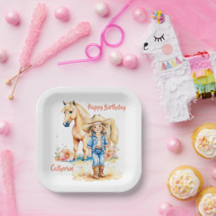 Cowgirl and Horse Personalized Name and Occasion  Paper Plate
