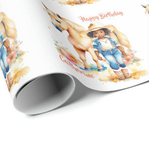Cowgirl and Horse Personalized Name and Occasion Wrapping Paper