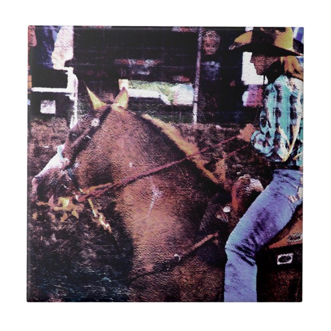 Cowgirl and Paint Horse Tile (Front)