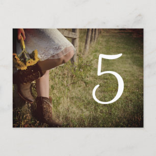 Cowgirl and Sunflower Western Wedding Table Number Postcard