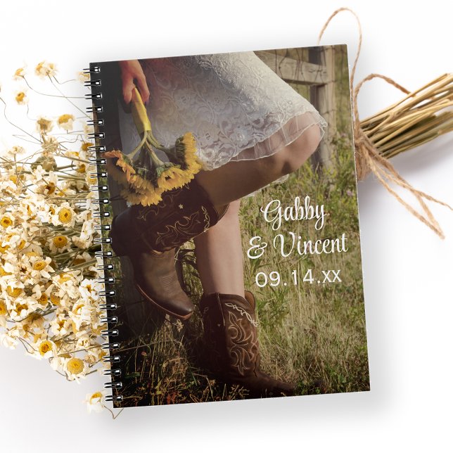 Cowgirl and Sunflowers Country Western Wedding Spiral Notebook (Creator Uploaded)