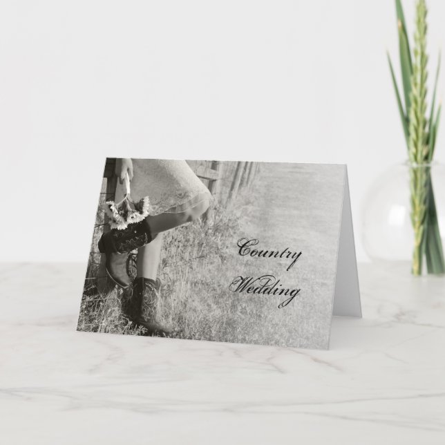 Cowgirl and Sunflowers Wedding Save the Date BW Announcement (Front)