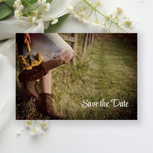 Cowgirl and Sunflowers Western Save the Date Invitation (Creator Uploaded)