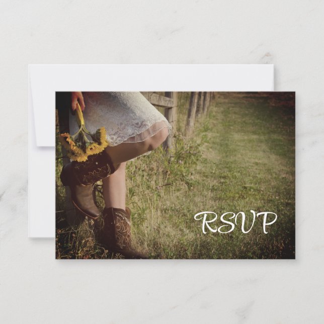 Cowgirl and Sunflowers Western Wedding RSVP Card (Front)