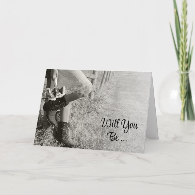 Cowgirl and Sunflowers Will You Be My Bridesmaid Invitation (Front)