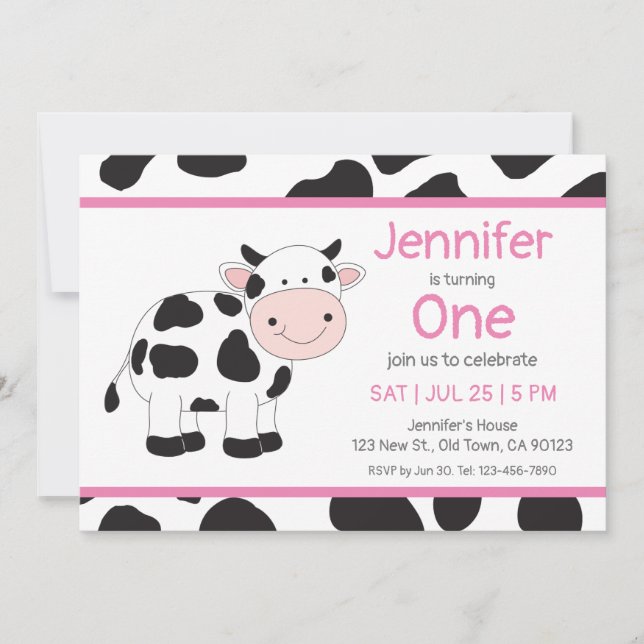 Cowgirl Baby Girl Birthday Invitations (Front)