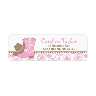 Cowgirl Baby Shower Address Label pink and brown