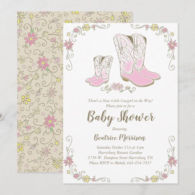 Cowgirl Baby Shower Country Western Pink Girl Invitation (Front/Back)