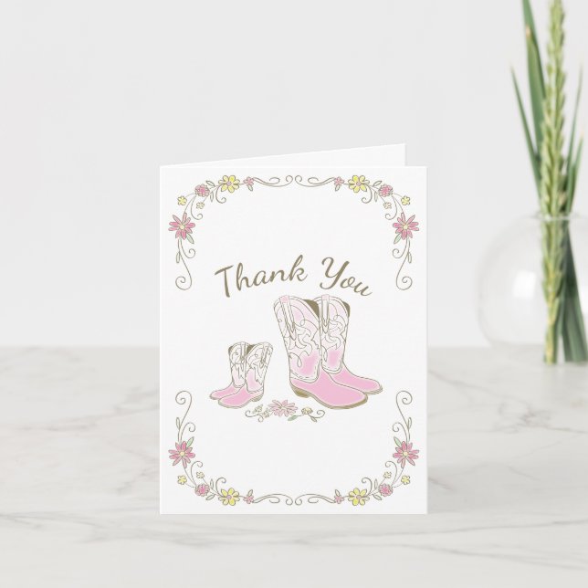 Cowgirl Baby Shower Country Western Pink Girl Thank You Card (Front)